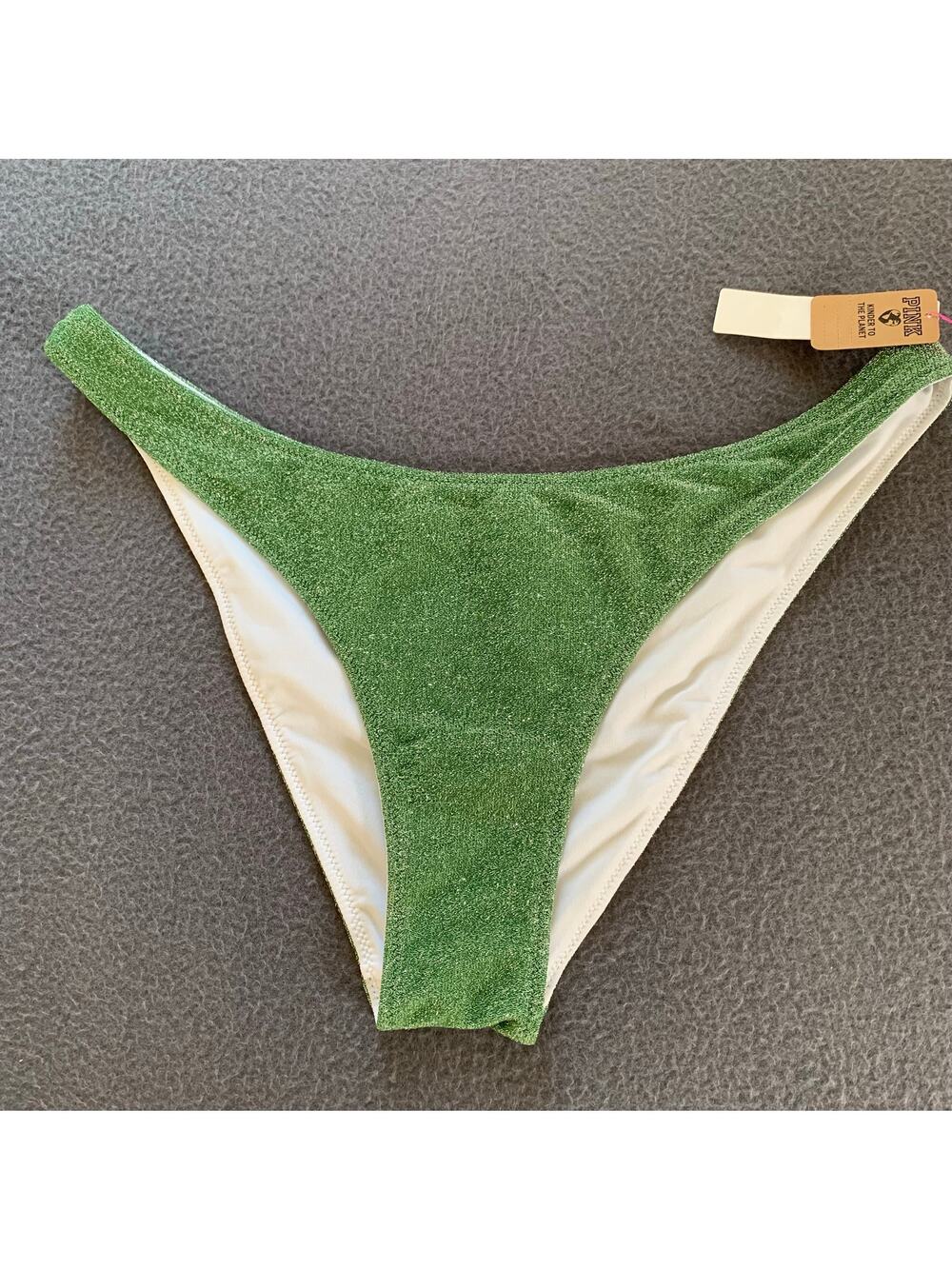 NWT Shimmer Sparkle Green Cheeky Bikini Bottoms Victoria's Secret PINK Medium